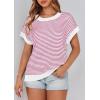 imagePRETTYGARDEN Womens Short Sleeve Sweater Spring Summer 2025 Round Neck Striped Pullover Cap Sleeve Knit Sweater Vest TopsRose Red