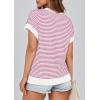 imagePRETTYGARDEN Womens Short Sleeve Sweater Spring Summer 2025 Round Neck Striped Pullover Cap Sleeve Knit Sweater Vest TopsRose Red