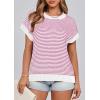 imagePRETTYGARDEN Womens Short Sleeve Sweater Spring Summer 2025 Round Neck Striped Pullover Cap Sleeve Knit Sweater Vest TopsRose Red