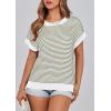 imagePRETTYGARDEN Womens Short Sleeve Sweater Spring Summer 2025 Round Neck Striped Pullover Cap Sleeve Knit Sweater Vest TopsStriped White Army Green