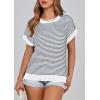 imagePRETTYGARDEN Womens Short Sleeve Sweater Spring Summer 2025 Round Neck Striped Pullover Cap Sleeve Knit Sweater Vest TopsStriped White Navy