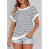 imagePRETTYGARDEN Womens Short Sleeve Sweater Spring Summer 2025 Round Neck Striped Pullover Cap Sleeve Knit Sweater Vest TopsStriped White Navy