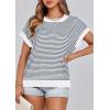 imagePRETTYGARDEN Womens Short Sleeve Sweater Spring Summer 2025 Round Neck Striped Pullover Cap Sleeve Knit Sweater Vest TopsStriped White Navy