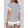 imagePRETTYGARDEN Womens Short Sleeve Sweater Spring Summer 2025 Round Neck Striped Pullover Cap Sleeve Knit Sweater Vest TopsStriped White Navy