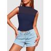 imagePRETTYGARDEN Womens Summer Sheer Mesh Tank Tops 2025 Trendy Casual Sleeveless Mock Neck Ruched Slim Fitted Going Out ShirtsNavy