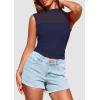 imagePRETTYGARDEN Womens Summer Sheer Mesh Tank Tops 2025 Trendy Casual Sleeveless Mock Neck Ruched Slim Fitted Going Out ShirtsNavy
