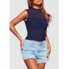 imagePRETTYGARDEN Womens Summer Sheer Mesh Tank Tops 2025 Trendy Casual Sleeveless Mock Neck Ruched Slim Fitted Going Out ShirtsNavy