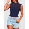 imagePRETTYGARDEN Womens Summer Sheer Mesh Tank Tops 2025 Trendy Casual Sleeveless Mock Neck Ruched Slim Fitted Going Out ShirtsNavy