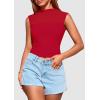 imagePRETTYGARDEN Womens Summer Sheer Mesh Tank Tops 2025 Trendy Casual Sleeveless Mock Neck Ruched Slim Fitted Going Out ShirtsRed