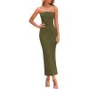 imagePRETTYGARDEN Womens 2025 Spring Maxi Dress Textured Bodycon Tube Off Shoulder Strapless Back Slit Long Party DressesArmy Green
