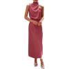 imagePRETTYGARDEN Womens 2025 Summer Satin Dress Elegant Sleeveless Mock Neck Cocktail Party Maxi DressesBrick Red