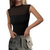 imagePRETTYGARDEN Womens Summer Sheer Mesh Tank Tops 2025 Trendy Casual Sleeveless Mock Neck Ruched Slim Fitted Going Out ShirtsBlack