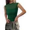 imagePRETTYGARDEN Womens Summer Sheer Mesh Tank Tops 2025 Trendy Casual Sleeveless Mock Neck Ruched Slim Fitted Going Out ShirtsDark Green
