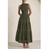 imagePRETTYGARDEN Summer Dresses for Women 2025 Casual Eyelet Tank Top Sundress Sleeveless Wedding Guest Maxi Dress with PocketsArmy Green