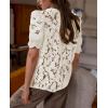 imagePRETTYGARDEN Womens 2025 Spring Lace Tops Short Puff Sleeve Casual Dressy Blouses Eyelet Crew Neck Button Down ShirtsBeige