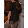 imagePRETTYGARDEN Womens 2025 Spring Lace Tops Short Puff Sleeve Casual Dressy Blouses Eyelet Crew Neck Button Down ShirtsBlack
