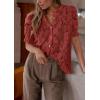 imagePRETTYGARDEN Womens 2025 Spring Lace Tops Short Puff Sleeve Casual Dressy Blouses Eyelet Crew Neck Button Down ShirtsBrown Red