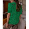 imagePRETTYGARDEN Womens 2025 Spring Lace Tops Short Puff Sleeve Casual Dressy Blouses Eyelet Crew Neck Button Down ShirtsDark Green