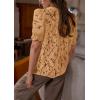 imagePRETTYGARDEN Womens 2025 Spring Lace Tops Short Puff Sleeve Casual Dressy Blouses Eyelet Crew Neck Button Down ShirtsKhaki