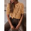imagePRETTYGARDEN Womens 2025 Spring Lace Tops Short Puff Sleeve Casual Dressy Blouses Eyelet Crew Neck Button Down ShirtsKhaki