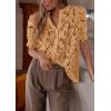 imagePRETTYGARDEN Womens 2025 Spring Lace Tops Short Puff Sleeve Casual Dressy Blouses Eyelet Crew Neck Button Down ShirtsKhaki