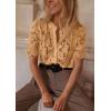 imagePRETTYGARDEN Womens 2025 Spring Lace Tops Short Puff Sleeve Casual Dressy Blouses Eyelet Crew Neck Button Down ShirtsKhaki