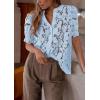 imagePRETTYGARDEN Womens 2025 Spring Lace Tops Short Puff Sleeve Casual Dressy Blouses Eyelet Crew Neck Button Down ShirtsLight Blue