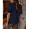 imagePRETTYGARDEN Womens 2025 Spring Lace Tops Short Puff Sleeve Casual Dressy Blouses Eyelet Crew Neck Button Down ShirtsNavy