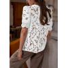 imagePRETTYGARDEN Womens 2025 Spring Lace Tops Short Puff Sleeve Casual Dressy Blouses Eyelet Crew Neck Button Down ShirtsWhite