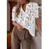 imagePRETTYGARDEN Womens 2025 Spring Lace Tops Short Puff Sleeve Casual Dressy Blouses Eyelet Crew Neck Button Down ShirtsWhite