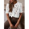 imagePRETTYGARDEN Womens 2025 Spring Lace Tops Short Puff Sleeve Casual Dressy Blouses Eyelet Crew Neck Button Down ShirtsWhite