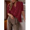 imagePRETTYGARDEN Womens 2025 Spring Lace Tops Short Puff Sleeve Casual Dressy Blouses Eyelet Crew Neck Button Down ShirtsWine Red