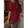 imagePRETTYGARDEN Womens 2025 Spring Lace Tops Short Puff Sleeve Casual Dressy Blouses Eyelet Crew Neck Button Down ShirtsWine Red