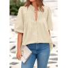 imagePRETTYGARDEN Womens 2025 Summer Short Lantern Sleeve Tops Loose Fit Button Down Shirt Casual Pleated V Neck BlousesApricot