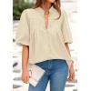 imagePRETTYGARDEN Womens 2025 Summer Short Lantern Sleeve Tops Loose Fit Button Down Shirt Casual Pleated V Neck BlousesApricot