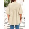 imagePRETTYGARDEN Womens 2025 Summer Short Lantern Sleeve Tops Loose Fit Button Down Shirt Casual Pleated V Neck BlousesApricot