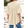 imagePRETTYGARDEN Womens 2025 Summer Short Lantern Sleeve Tops Loose Fit Button Down Shirt Casual Pleated V Neck BlousesApricot