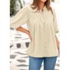 imagePRETTYGARDEN Womens 2025 Summer Short Lantern Sleeve Tops Loose Fit Button Down Shirt Casual Pleated V Neck BlousesApricot