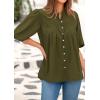 imagePRETTYGARDEN Womens 2025 Summer Short Lantern Sleeve Tops Loose Fit Button Down Shirt Casual Pleated V Neck BlousesArmy Green