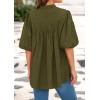 imagePRETTYGARDEN Womens 2025 Summer Short Lantern Sleeve Tops Loose Fit Button Down Shirt Casual Pleated V Neck BlousesArmy Green