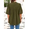 imagePRETTYGARDEN Womens 2025 Summer Short Lantern Sleeve Tops Loose Fit Button Down Shirt Casual Pleated V Neck BlousesArmy Green