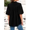 imagePRETTYGARDEN Womens 2025 Summer Short Lantern Sleeve Tops Loose Fit Button Down Shirt Casual Pleated V Neck BlousesBlack
