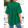 imagePRETTYGARDEN Womens 2025 Summer Short Lantern Sleeve Tops Loose Fit Button Down Shirt Casual Pleated V Neck BlousesGreen