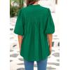 imagePRETTYGARDEN Womens 2025 Summer Short Lantern Sleeve Tops Loose Fit Button Down Shirt Casual Pleated V Neck BlousesGreen