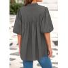 imagePRETTYGARDEN Womens 2025 Summer Short Lantern Sleeve Tops Loose Fit Button Down Shirt Casual Pleated V Neck BlousesGrey