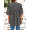 imagePRETTYGARDEN Womens 2025 Summer Short Lantern Sleeve Tops Loose Fit Button Down Shirt Casual Pleated V Neck BlousesGrey