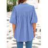 imagePRETTYGARDEN Womens 2025 Summer Short Lantern Sleeve Tops Loose Fit Button Down Shirt Casual Pleated V Neck BlousesLight Blue