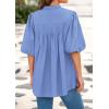 imagePRETTYGARDEN Womens 2025 Summer Short Lantern Sleeve Tops Loose Fit Button Down Shirt Casual Pleated V Neck BlousesLight Blue