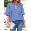 imagePRETTYGARDEN Womens 2025 Summer Short Lantern Sleeve Tops Loose Fit Button Down Shirt Casual Pleated V Neck BlousesLight Blue