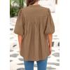 imagePRETTYGARDEN Womens 2025 Summer Short Lantern Sleeve Tops Loose Fit Button Down Shirt Casual Pleated V Neck BlousesLight Khaki